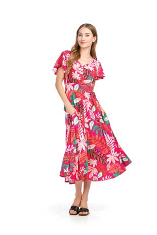 PD-16595 - TROPICAL PRINT MIDI DRESS WITH POCKETS AND ELASTIC WAIST - Colors: AS SHOWN - Available Sizes:XS-XXL - Catalog Page:11 